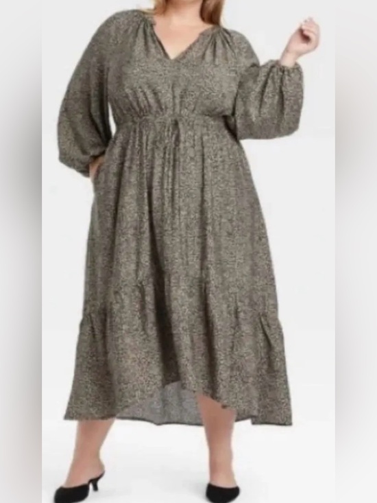 a new day Dresses & Skirts - A New Day Women 3X Leopard Print Midi Dress Balloon Long Sleeve Tiered High Low